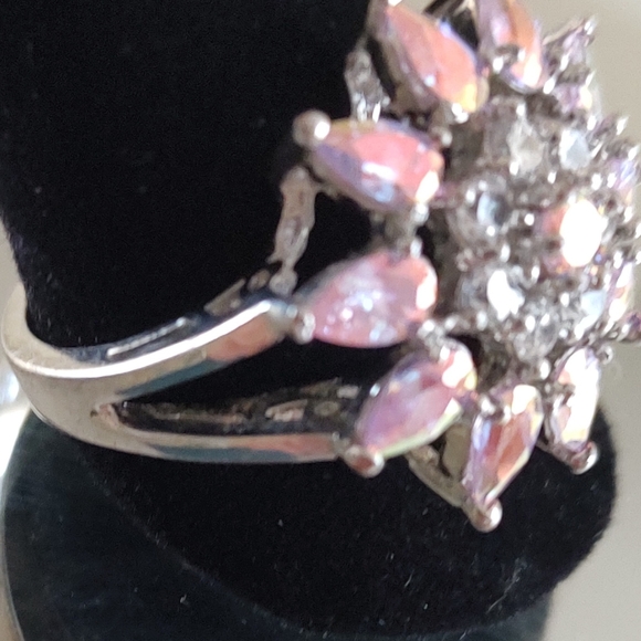 925 Silver Stamped Mystic Pink Topaz and white topaz size 10 cocktail ring. - Picture 3 of 5
